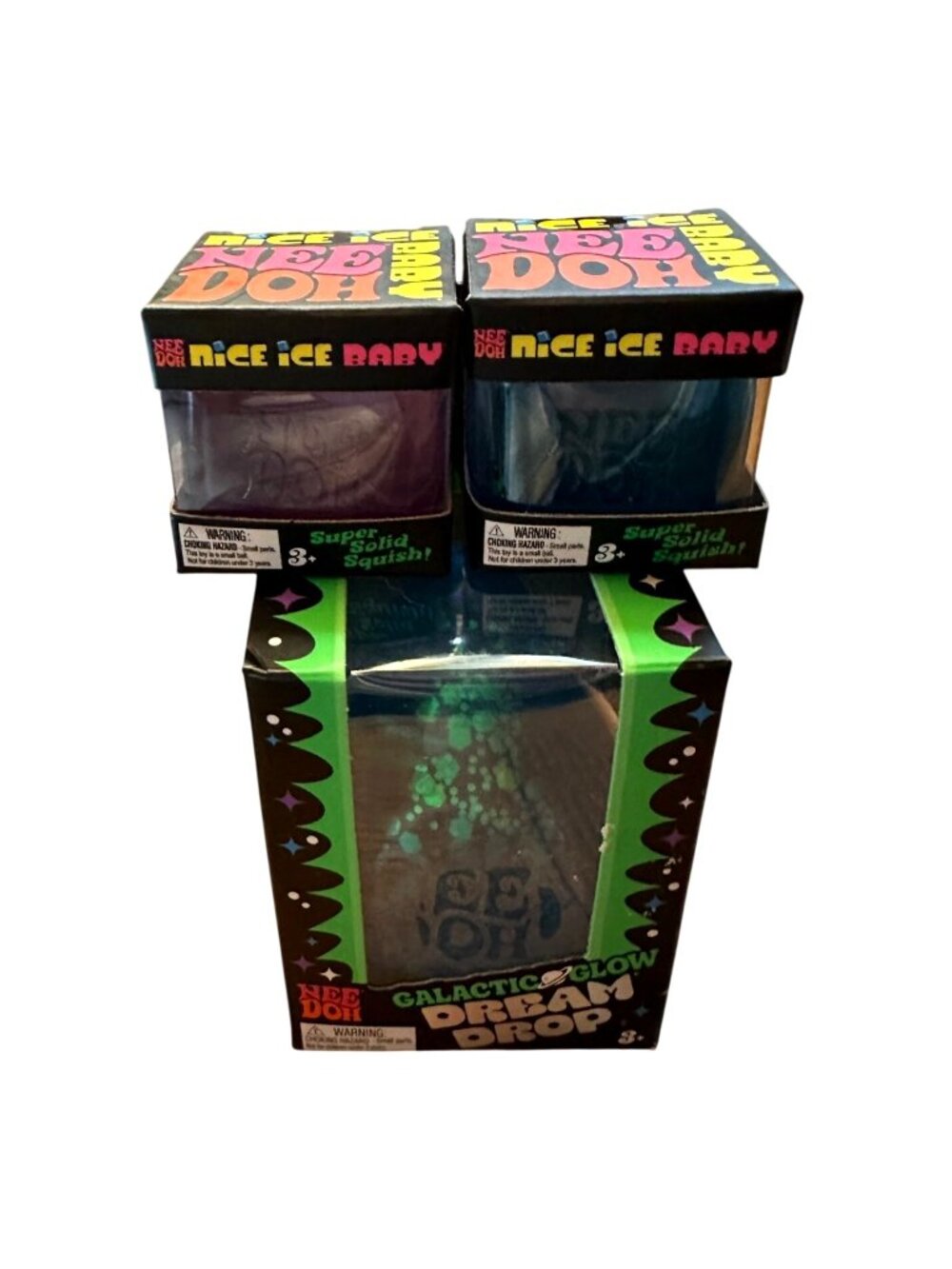 Nee Doh Galactic Glow Dream Drop Stress Ball & Nice Ice Baby Squish Toys 3-Pack